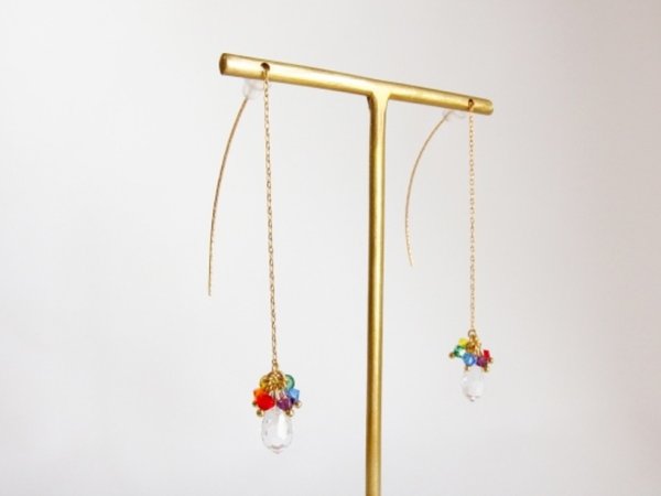 画像2: ふさふさレインボースワロのアメリカンピアス（ゴールド） (2)