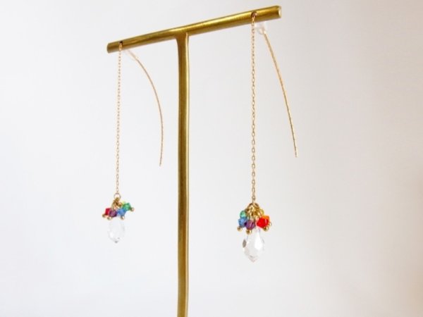 画像3: ふさふさレインボースワロのアメリカンピアス（ゴールド） (3)